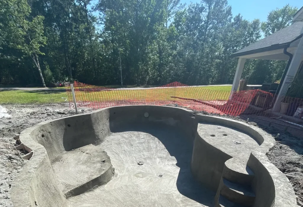 Newly crafted pool before plaster, tile, and coping