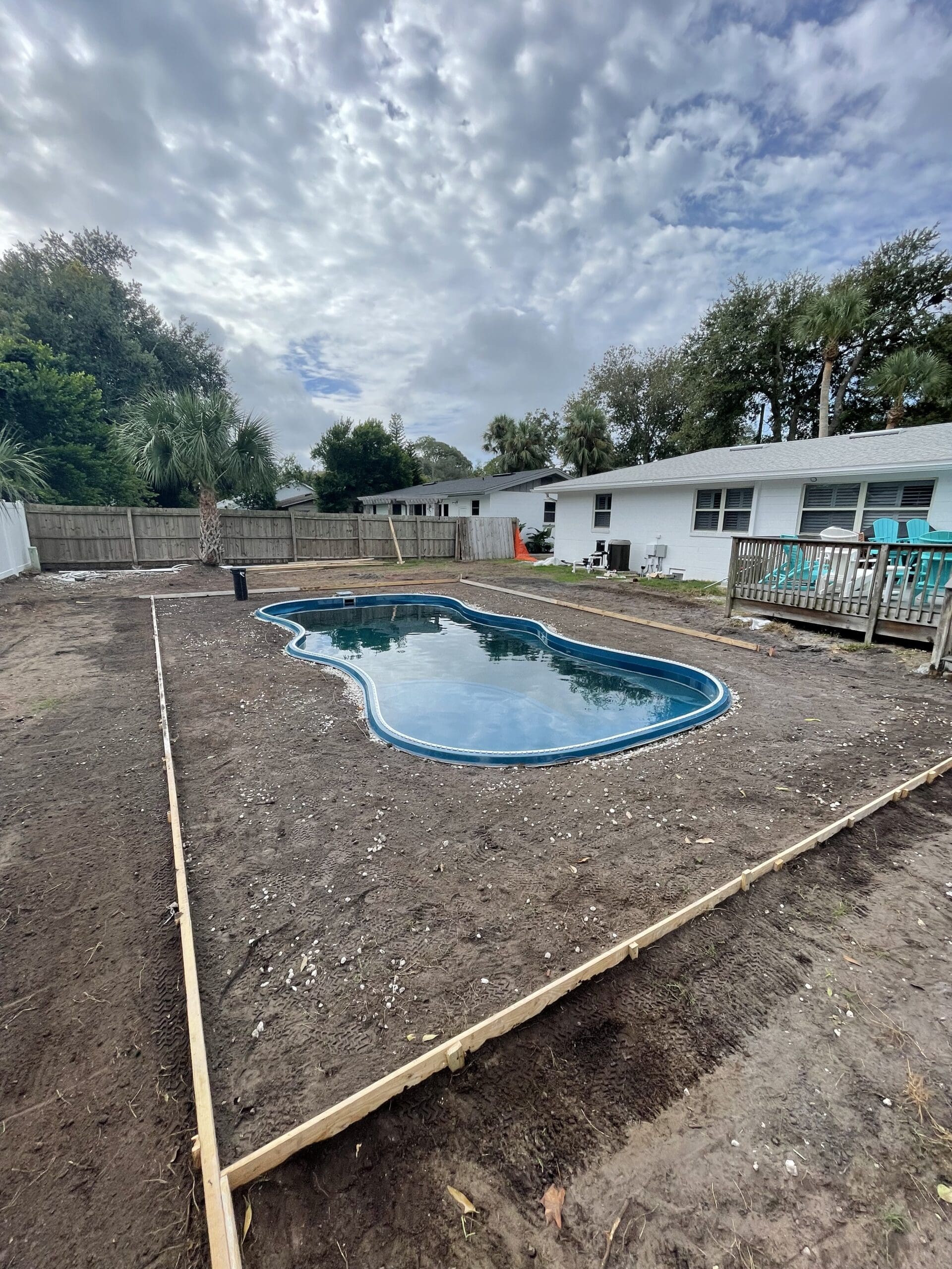 Fiberglass Pool installed by Southern Pools. This pool is still waiting for a deck.