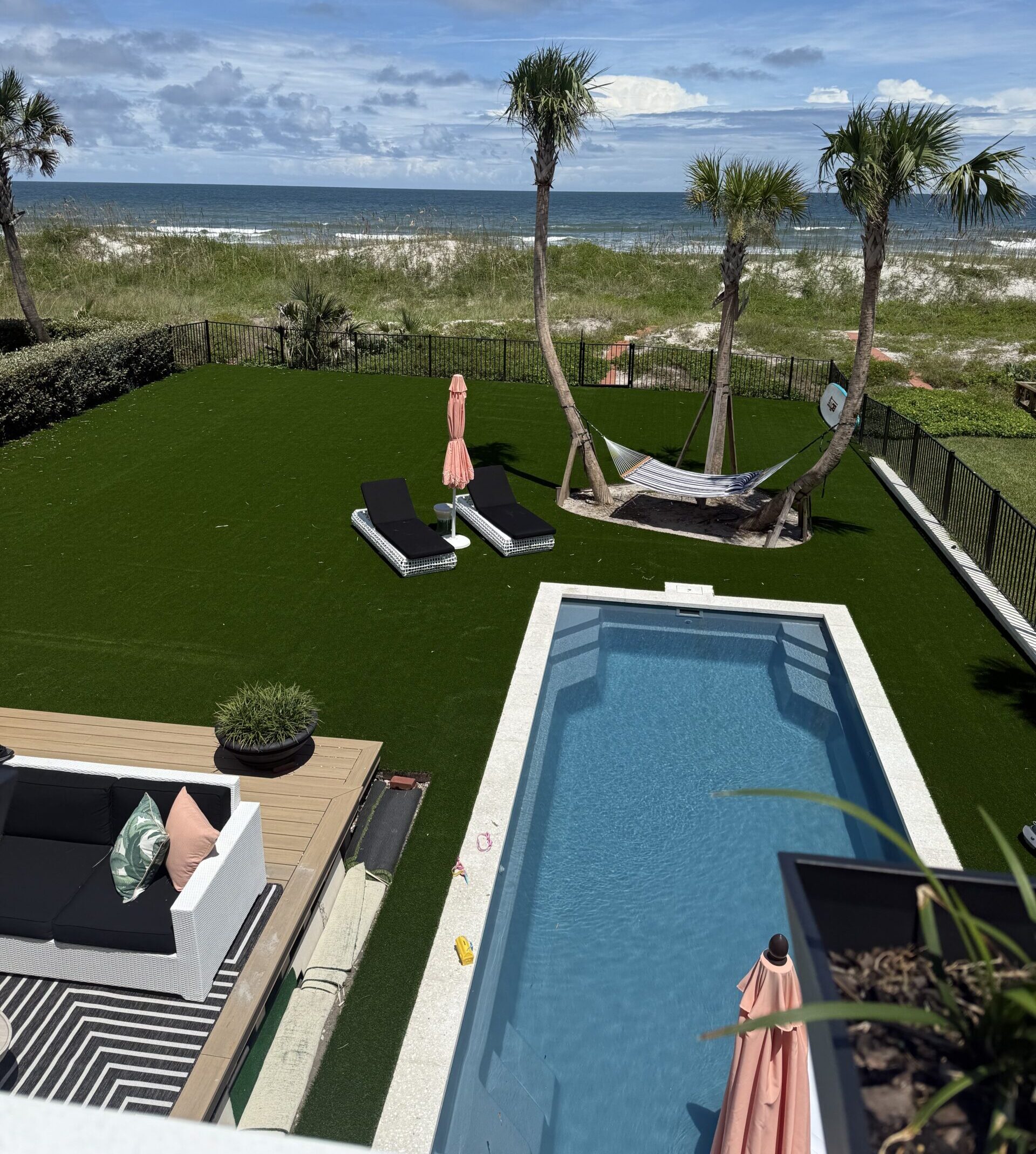 Fiberglass pool on a beachfront property