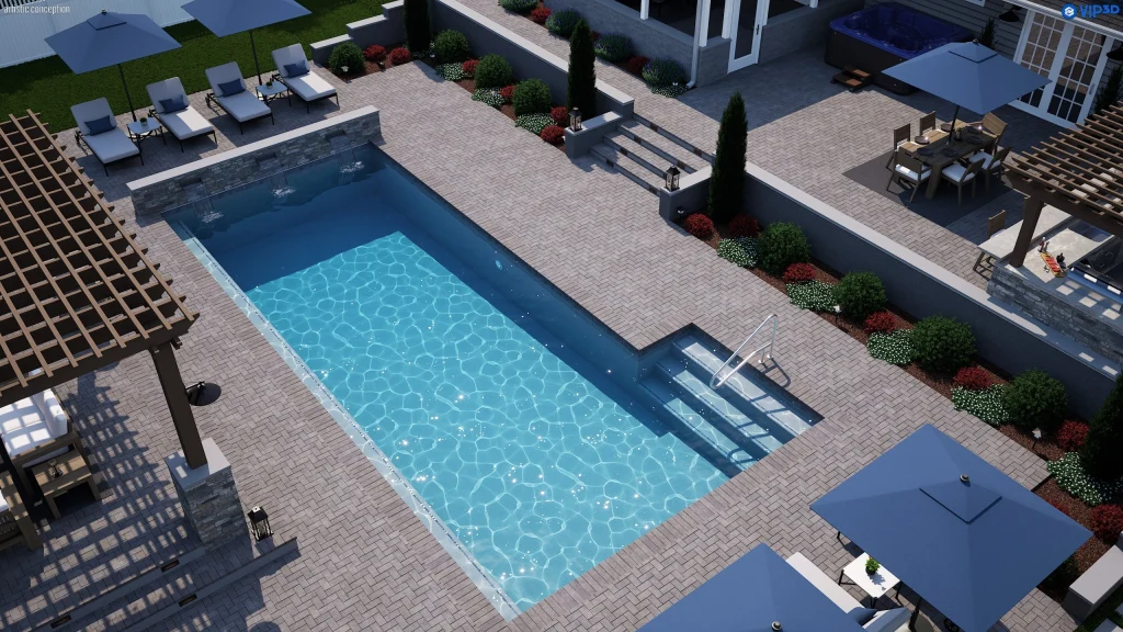 Custom pool design in Jacksonville shown as a 3D rendering by Southern Pools of Florida