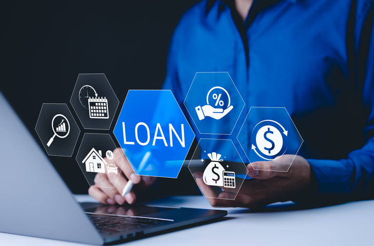 Northeast Florida pool financing concept with loan, interest rate, and payment icons on a digital interface