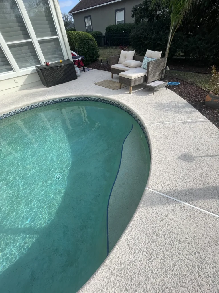 Custom pool with a raised spa inside a screened lanai