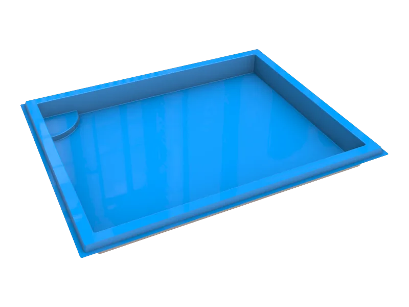 Fiberglass tanning ledge shell for shallow-water lounging
